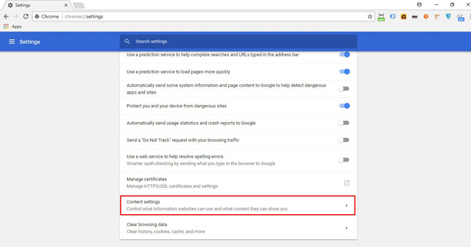 Click on ‘Content settings’.