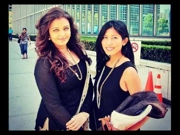 Aishwarya with a fan outside International airport Aishwarya with a fan outside International airport