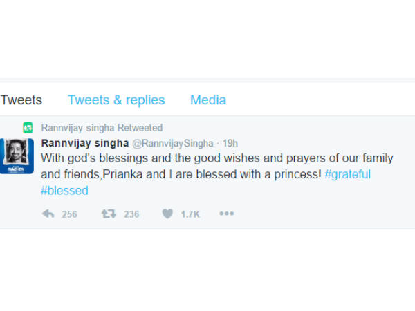 Rannvijay Singh becomes proud father of a BABY-GIRL Rannvijay Singh becomes proud father of a BABY-GIRL