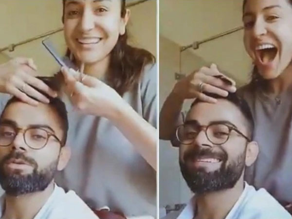 अनुष्का ने कांटे कोहली के बाल अनुष्का ने कांटे कोहली के बाल