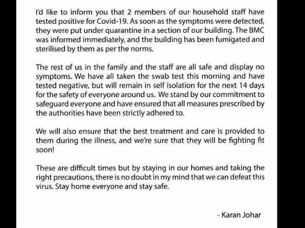 two-househelps-at-karan-johar-s-residence-test-positive-for-corona-virus two-househelps-at-karan-johar-s-residence-test-positive-for-corona-virus