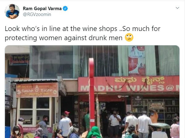 शराब खरीदने वाली महिलाओं के लिए रामगोपाल का ये ट्वीट शराब खरीदने वाली महिलाओं के लिए रामगोपाल का ये ट्वीट