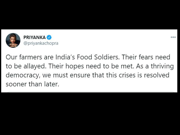 प्रियंका चोपड़ा ने ट्वीट में लिखा प्रियंका चोपड़ा ने ट्वीट में लिखा
