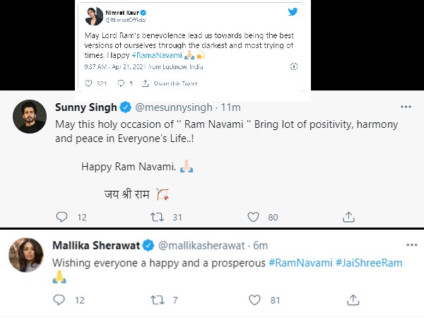 बॉलीवुड सितारों ने दी राम नवमी की शुभकामनाएं बॉलीवुड सितारों ने दी राम नवमी की शुभकामनाएं