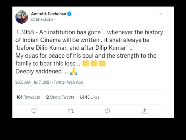 अमिताभ बच्चन ने लिखा एक संस्था चली गई अमिताभ बच्चन ने लिखा एक संस्था चली गई