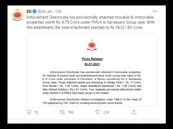 ईडी ने बताया 14521.80 करोड़ रुपए की संपत्ति जब्त ईडी ने बताया 14521.80 करोड़ रुपए की संपत्ति जब्त