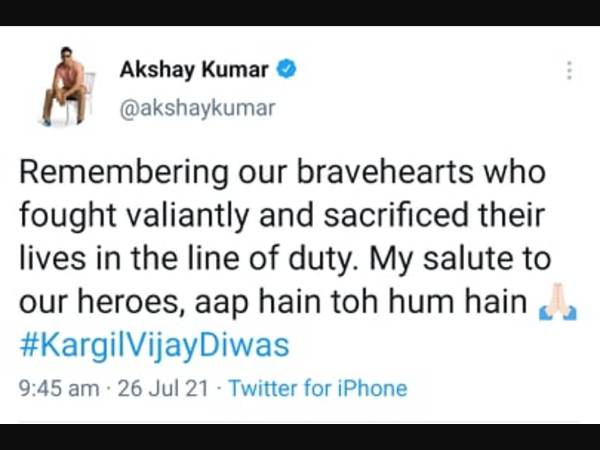 अक्षय कुमार ने शहीदों को किया याद अक्षय कुमार ने शहीदों को किया याद