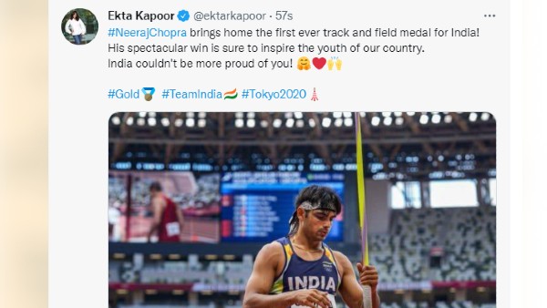 एकता कपूर ने नीरज चोपड़ा को दी बधाई एकता कपूर ने नीरज चोपड़ा को दी बधाई