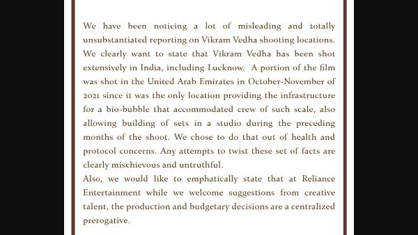 vikram-vedha-makers-issue-statement-clarifying-media-reports-around-hrithik-roshan-saif-ali-khan vikram-vedha-makers-issue-statement-clarifying-media-reports-around-hrithik-roshan-saif-ali-khan