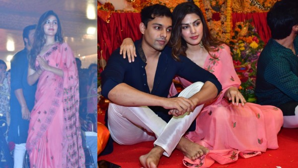 rhea-chakraborty-durga-puja-pics-visit-pandal-with-brother-showik-chakraborty-looks-radiant-in-saree rhea-chakraborty-durga-puja-pics-visit-pandal-with-brother-showik-chakraborty-looks-radiant-in-saree
