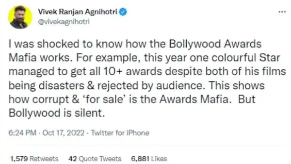 Vivek Agnihotri takes a dig at this colorful superstar, Tweets about how movie mafia works for him Vivek Agnihotri takes a dig at this colorful superstar, Tweets about how movie mafia works for him